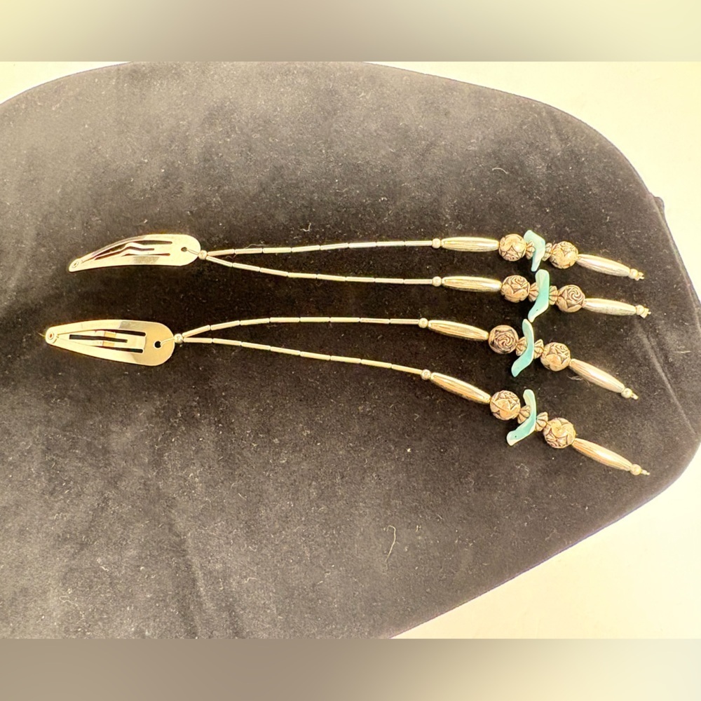 Vintage Silver Tone Native American Dangle Barrettes